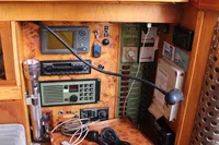 Control panel of a 1987 Zeeschouw Liamer boat with navigation and communication equipment.