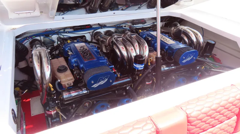  Yacht Photos Pics Twin engines in a 2009 Donzi 35ZR boat, showcasing powerful performance components.