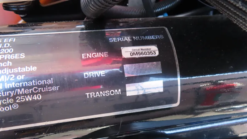  Yacht Photos Pics Serial number label on 2009 Donzi 35ZR engine component.