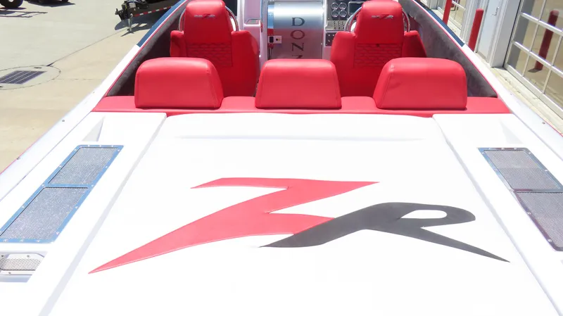 Yacht Photos Pics 2009 Donzi 35ZR boat interior with red seats and ZR logo.