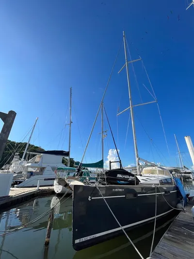 La Vieja Yacht Photos Pics 2011 Beneteau Sense 50 sailboat docked at marina under clear blue sky.