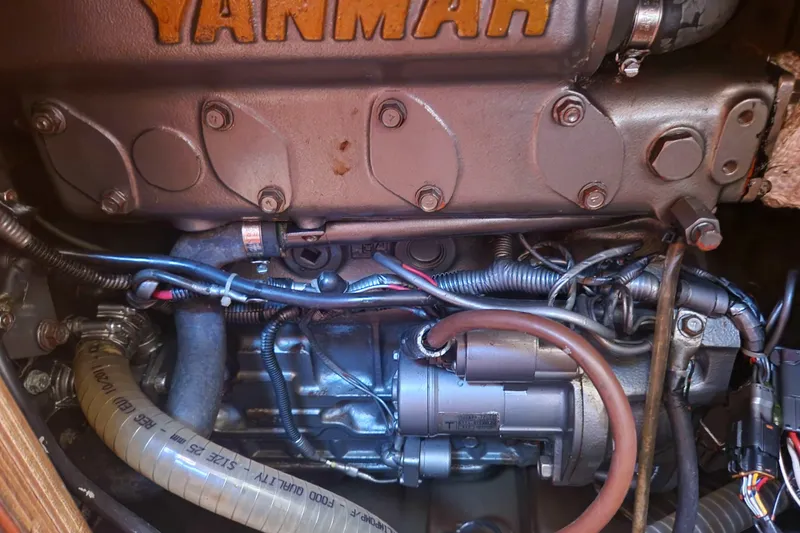  Yacht Photos Pics Engine compartment of a 2003 Grand Soleil 45 sailboat with Yanmar components.
