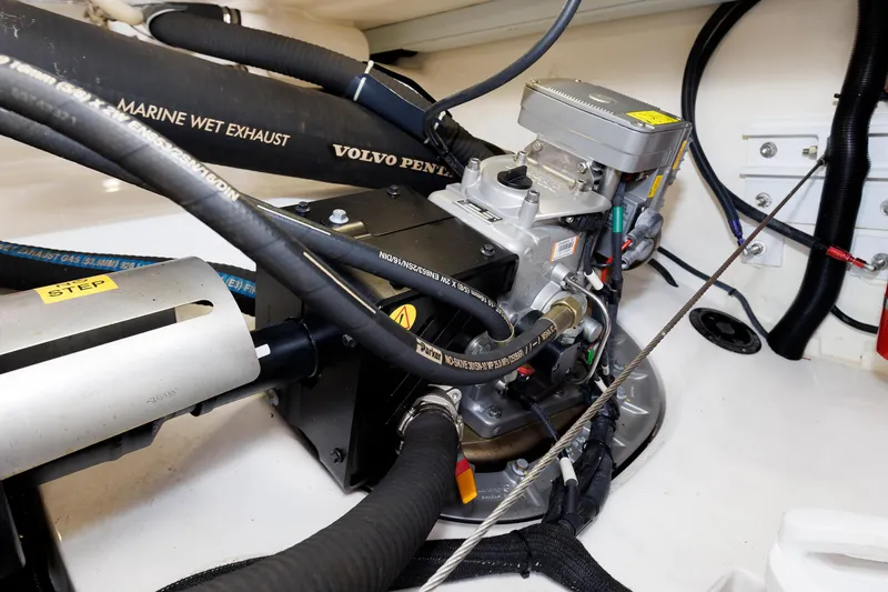 Friendly Persuasion Yacht Photos Pics Engine compartment of 2019 Grand Banks 44 Eastbay SX with Volvo Penta components.