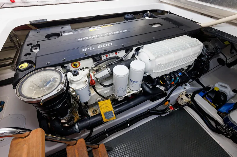 Friendly Persuasion Yacht Photos Pics Engine room of 2019 Grand Banks 44 Eastbay SX with Volvo Penta IPS 600 engine.