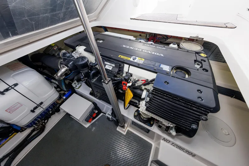 Friendly Persuasion Yacht Photos Pics Engine room of 2019 Grand Banks 44 Eastbay SX with Volvo Penta engine.