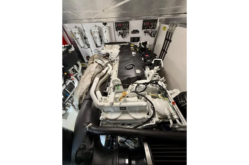  Yacht Photos Pics Engine room of 2023 Maritimo M600 yacht, showcasing advanced machinery and components.