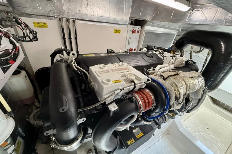  Yacht Photos Pics Engine room of 2023 Maritimo M600 yacht, showcasing advanced machinery and components.