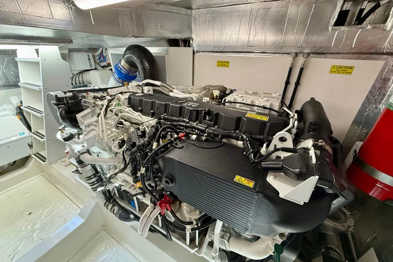  Yacht Photos Pics Engine room of 2023 Maritimo M600 yacht, showcasing advanced machinery and components.