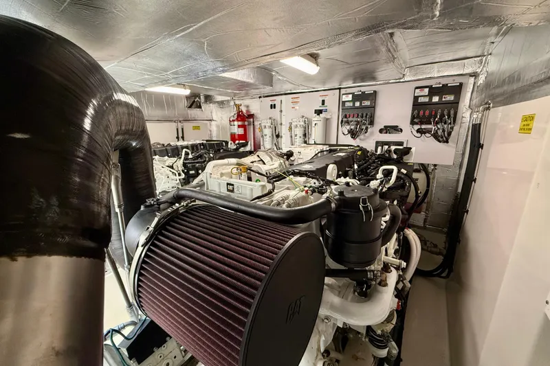  Yacht Photos Pics Engine room of 2023 Maritimo M600 yacht, featuring advanced machinery and control panels.