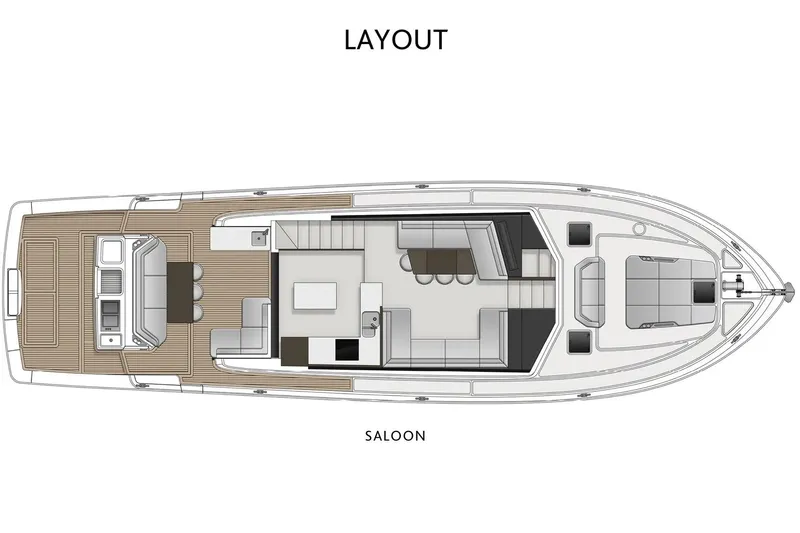  Yacht Photos Pics Top view layout of 2023 Maritimo M600 yacht saloon.