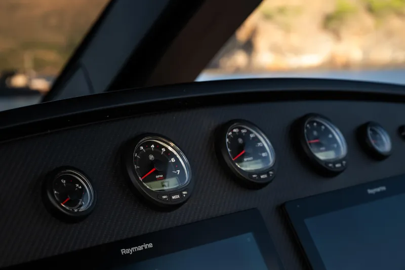 Maxim Yachts | Max43 Race Yacht Photos Pics Dashboard of 2025 Maxim Yachts 43 with gauges and Raymarine displays.