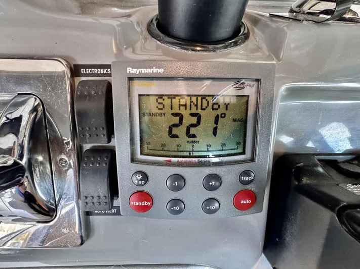  Yacht Photos Pics Raymarine autopilot display on 2006 Cruisers Yachts 340 Express, showing standby mode at 221 degrees.