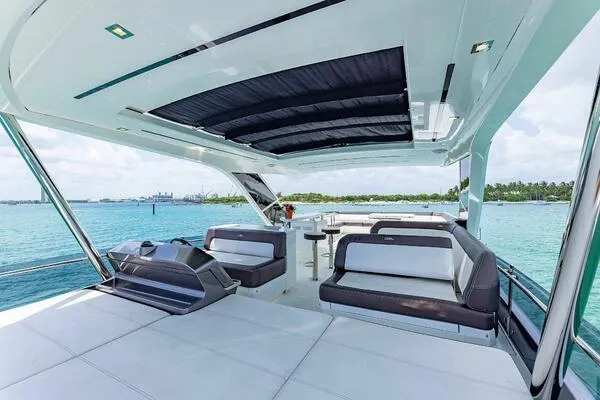  Yacht Photos Pics Luxurious 2019 Galeon 640 Fly yacht interior with spacious seating and ocean view.