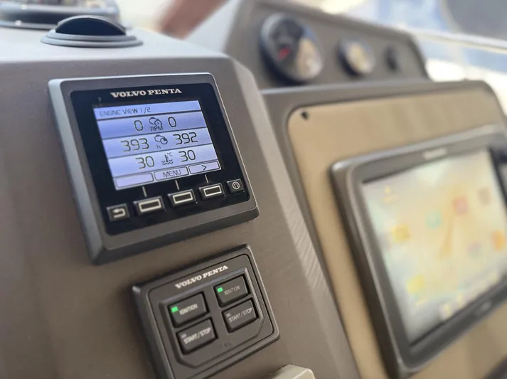  Yacht Photos Pics Close-up of 2016 Azimut 54 yacht dashboard with Volvo Penta display.