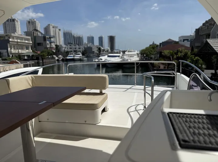  Yacht Photos Pics Luxurious 2016 Azimut 54 yacht deck with cityscape and marina view.