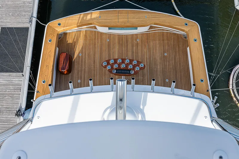 City Hands Yacht Photos Pics Top view of the deck of a 2020 Viking 68 Convertible yacht.