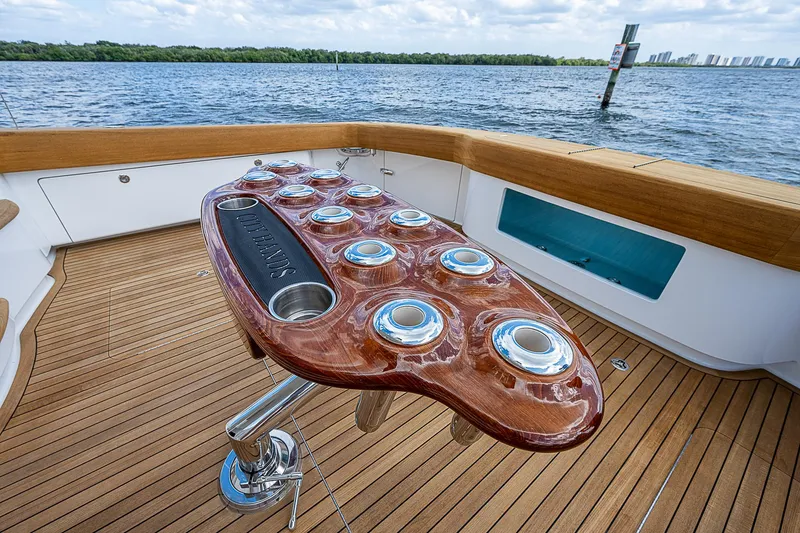 City Hands Yacht Photos Pics 2020 Viking 68 Convertible yacht with teak deck and custom fishing rod holders.