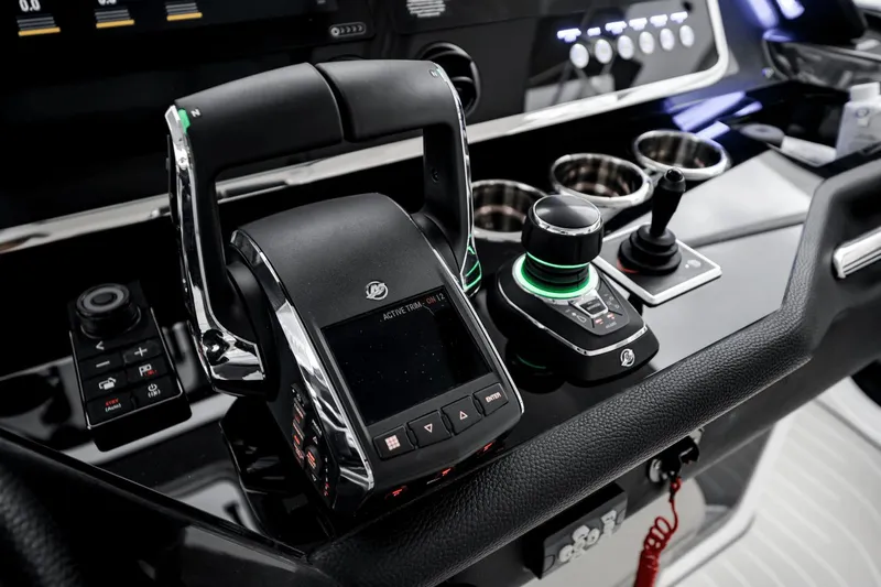  Yacht Photos Pics Control panel of 2025 Azimut Verve 48 yacht with advanced navigation technology.