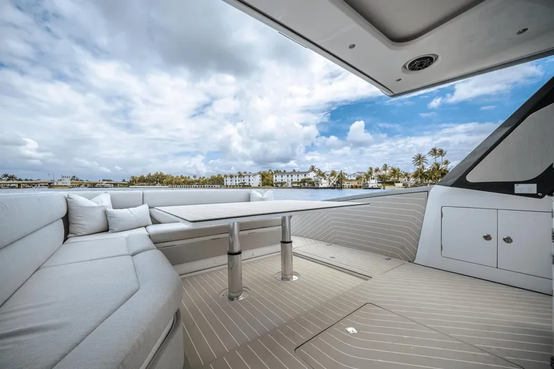  Yacht Photos Pics Luxurious seating area on 2025 Azimut Verve 48 yacht with ocean view.