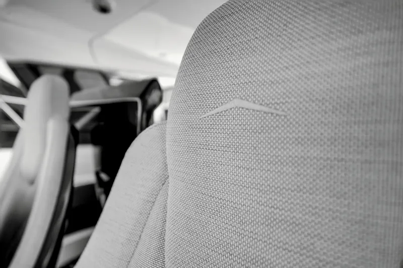  Yacht Photos Pics Close-up of Azimut Verve 48's interior seat fabric, showcasing texture and design, 2025 model.