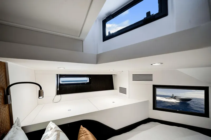  Yacht Photos Pics Luxurious interior of 2025 Azimut Verve 48 yacht with modern design and ocean view.