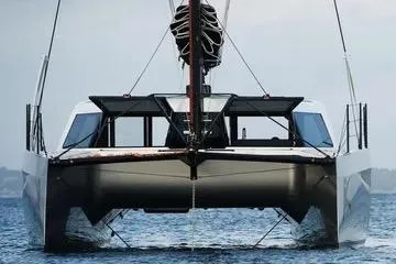 Hoku'au Yacht Photos Pics 2025 HH Catamarans HH44 sailing on open water, front view.