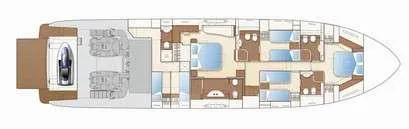  Yacht Photos Pics Floor plan of a 2006 Ferretti Yachts 780, showcasing cabin and engine layout.
