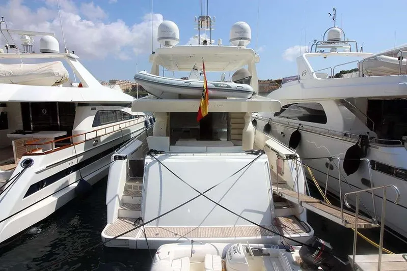  Yacht Photos Pics 2006 Ferretti Yachts 780 docked, featuring sleek design and luxury amenities.