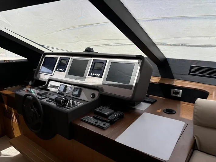  Yacht Photos Pics Helm of 2006 Ferretti Yachts 780 with modern navigation equipment and controls.