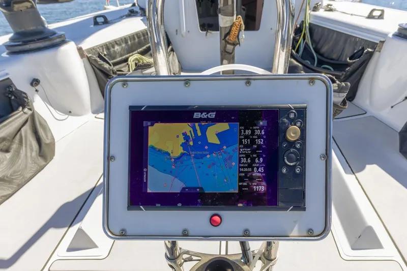Ground Hog Day Yacht Photos Pics Boat navigation system on a 2007 Rogers 46, displaying nautical chart and data.