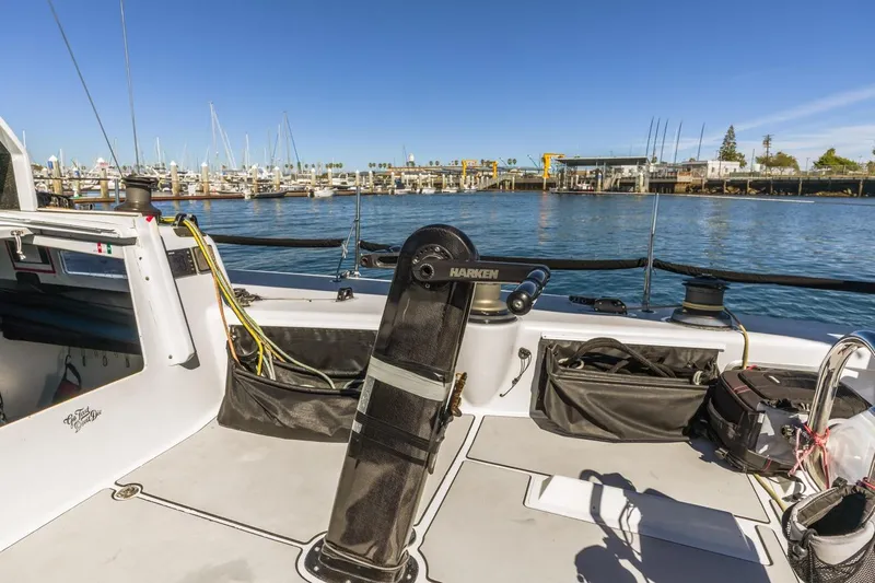 Ground Hog Day Yacht Photos Pics Sailboat deck view at marina, Rogers 46 model, 2007, with clear blue sky.