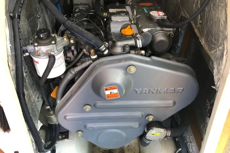 Makani Yacht Photos Pics Yanmar engine in a 2008 Catalina 42 MkII sailboat, showcasing detailed components.