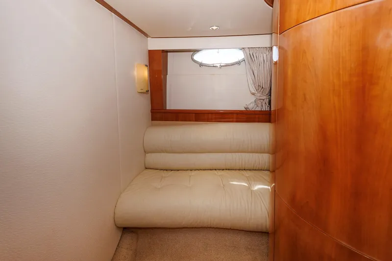 Tool N' Around Yacht Photos Pics Luxurious interior of 2005 Aicon Yachts 56 Flybridge with cream leather seating.