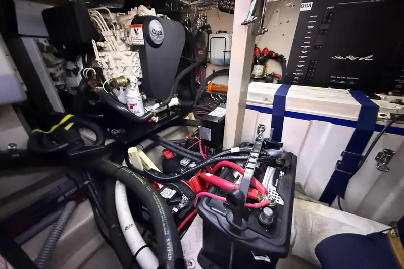 A Mi Manera Yacht Photos Pics Engine room of 2007 Sea Ray 40 Motor Yacht with visible components and wiring.