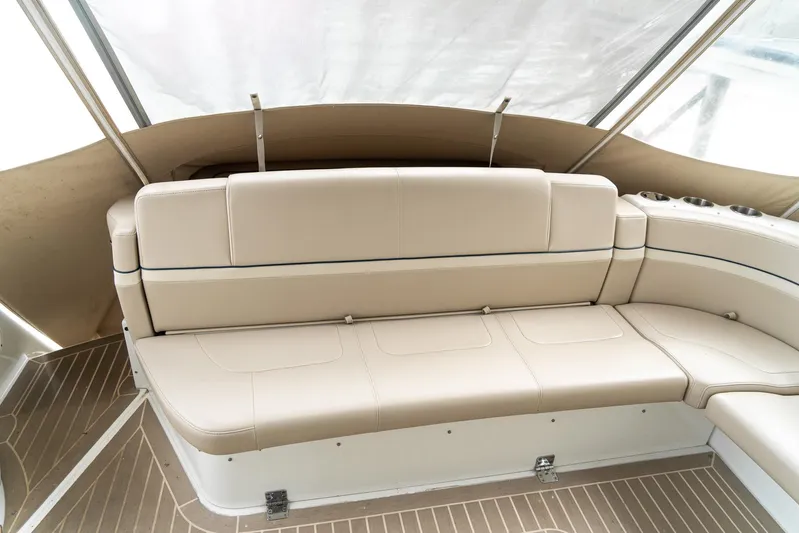  Yacht Photos Pics 2016 Formula 45 Yacht interior with beige leather seating and sleek design.