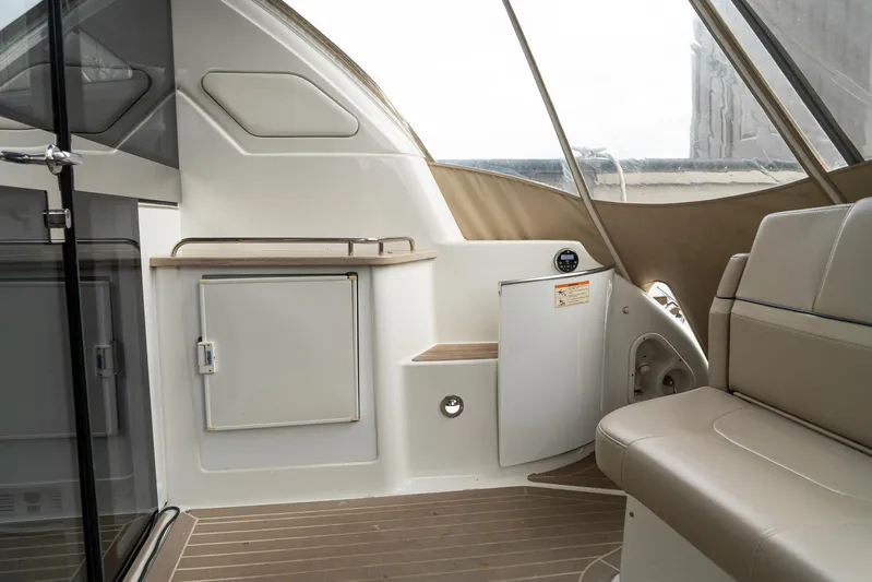 Yacht Photos Pics Interior of 2016 Formula 45 Yacht, featuring sleek seating and modern cabinetry.