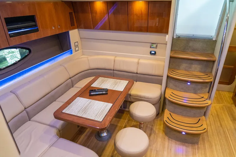  Yacht Photos Pics Luxurious interior of a 2016 Formula 45 Yacht with elegant seating and wooden accents.