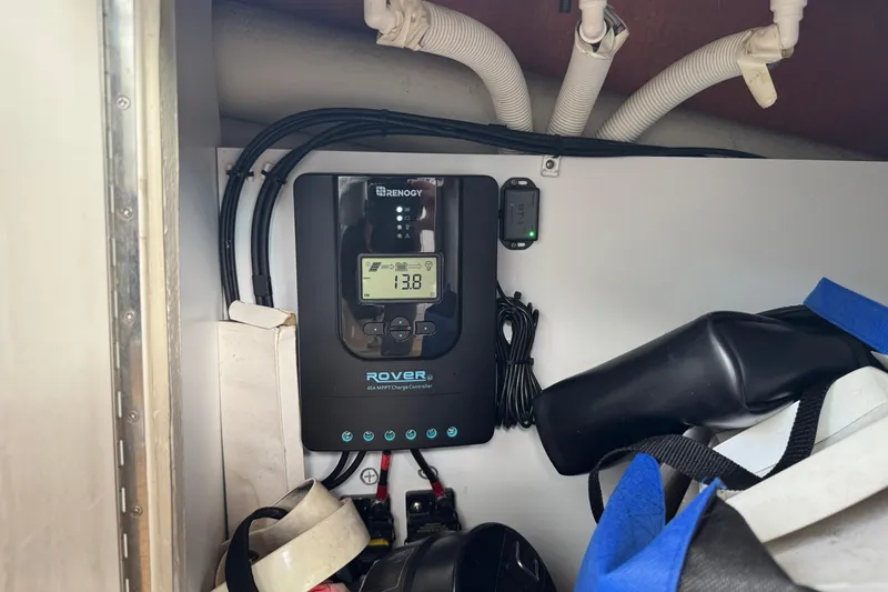  Yacht Photos Pics Renogy Rover MPPT charge controller in 2002 Carver 466 Motor Yacht compartment.