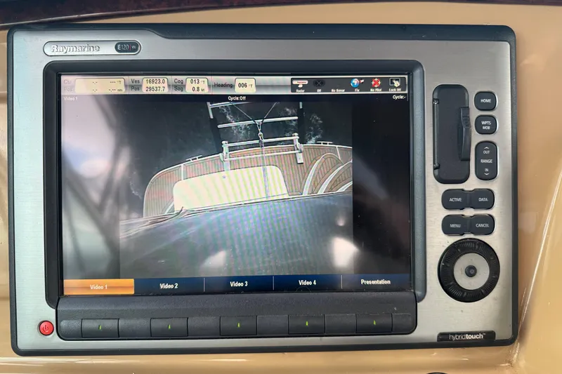  Yacht Photos Pics Raymarine E120W display on 2002 Carver 466 Motor Yacht showing video feed.