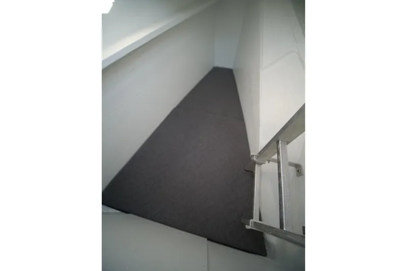 Eagle Yacht Photos Pics Interior view of 2022 Bali 4.8 yacht cabin with ladder and carpeted floor.