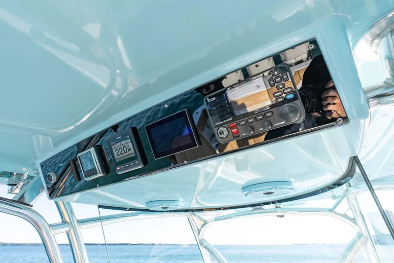 Wahoo Whitney Yacht Photos Pics 2022 Valhalla Boatworks V-37 helm with advanced navigation and communication equipment.