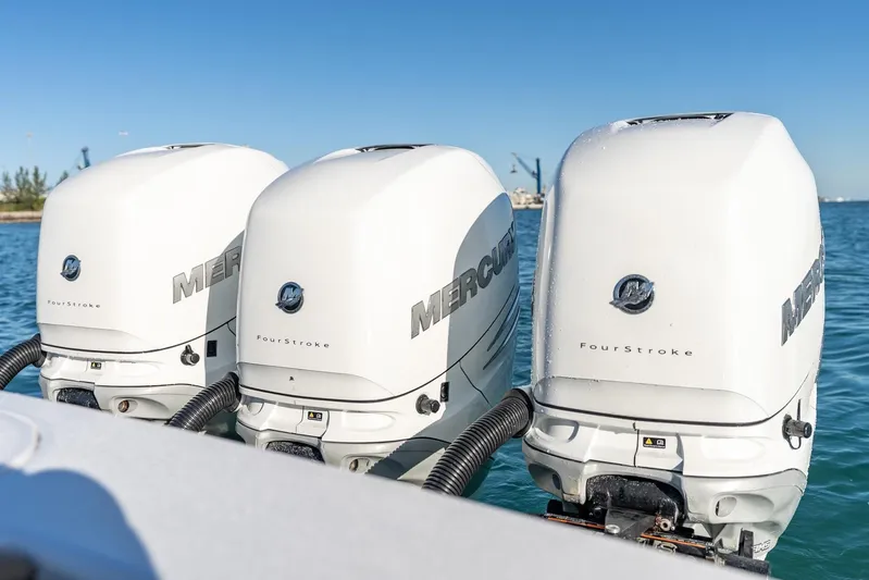 Wahoo Whitney Yacht Photos Pics Triple Mercury FourStroke engines on 2022 Valhalla Boatworks V-37 in open water.