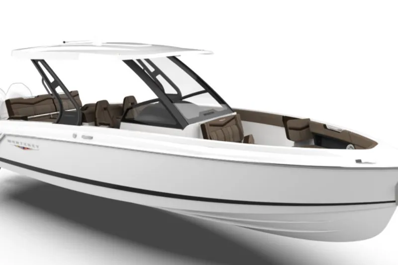  Yacht Photos Pics 2026 Monterey Elite 30 OB boat, sleek design, white exterior, spacious seating.