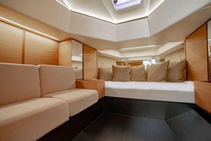 Tender Owl Yacht Photos Pics Double Berth Tapers into the Bow