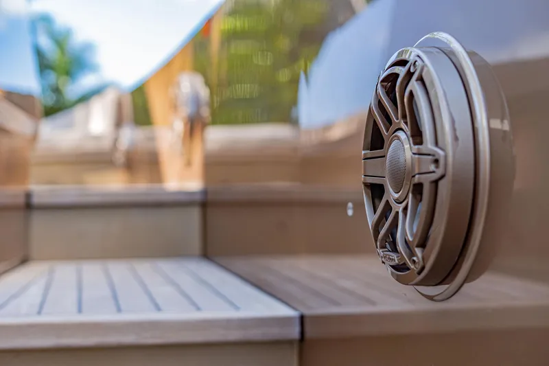 Tender Owl Yacht Photos Pics Upgraded Stereo System with Speakers Painted to Match