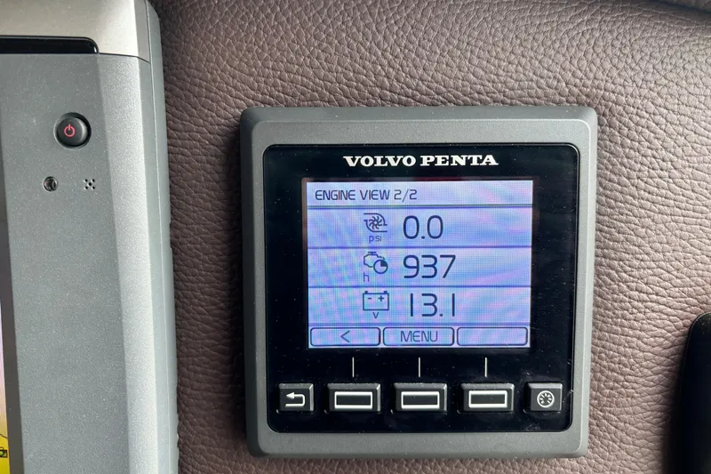  Yacht Photos Pics Volvo Penta engine display on 2015 Ranger Tugs R-31 CB, showing engine metrics.