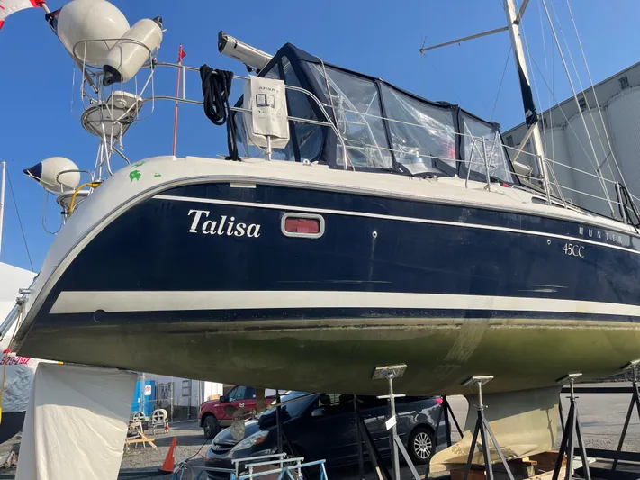 Talisa Yacht Photos Pics Sailboat "Talisa" on stands, Hunter 45cc model, 2006, in a boatyard.