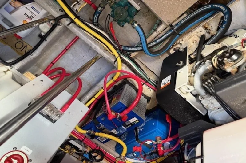 Living Room Yacht Photos Pics Engine room of 2001 Silverton 392 Motoryacht with visible wiring and components.