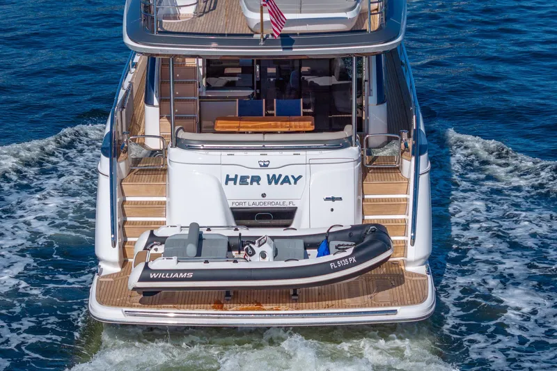 Her Way Yacht Photos Pics 2023 Princess Y72 yacht "Her Way" cruising with tender, Fort Lauderdale.