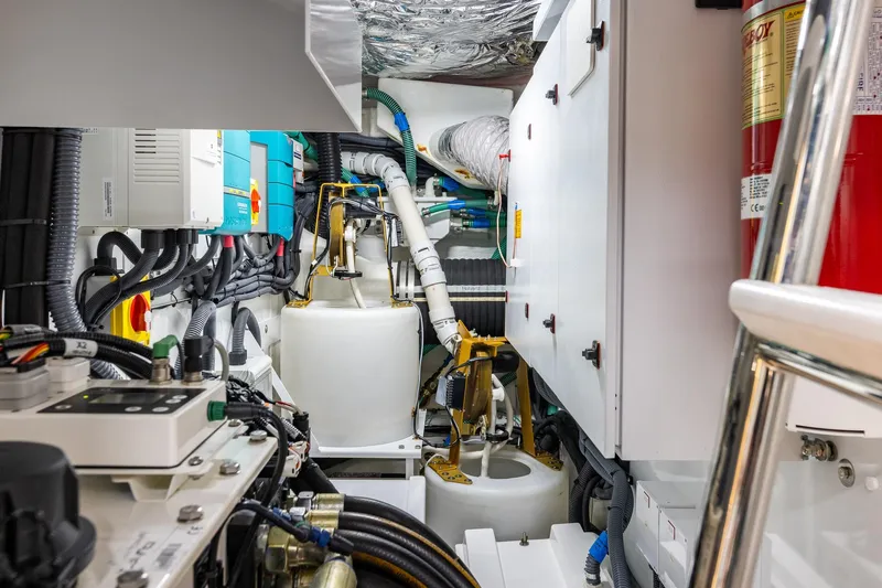Her Way Yacht Photos Pics Engine room of 2023 Princess Y72 yacht, showcasing advanced machinery and equipment.